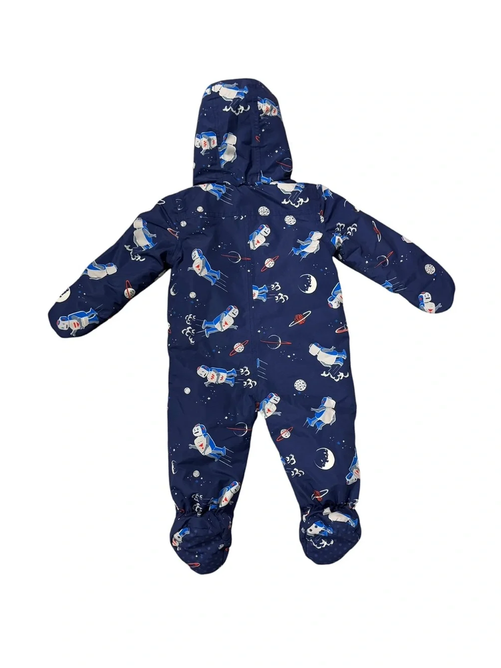 Baby Boden Space Robot Snowsuit Blue Size 6-12 Months Fleece Lined